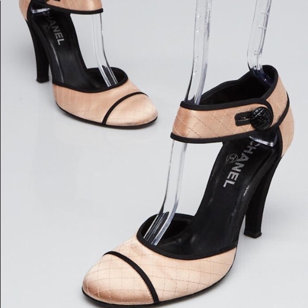 Chanel Pink Quilted Satin Mary Jane Pumps Size 7.5